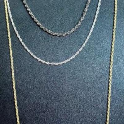 3 Vintage Sterling Silver Chain Necklaces (1) Gold Wash - Total Weight 18.19 Grams 