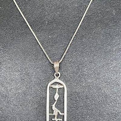 Vintage Sterling Silver Egyptian Pendant With 17" Sterling Silver Box Chain Necklace - Total Weight 7.76 Grams