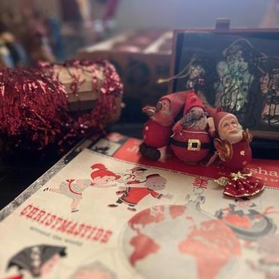 Vintage Gnomes and Red Tinsel 