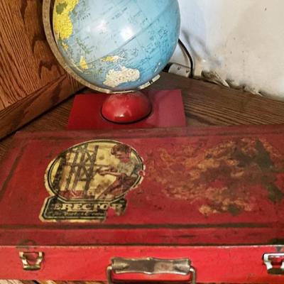 Erector Set Box and Tin Globe 