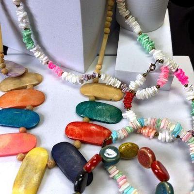 Boho style necklaces shell bone & ceramic