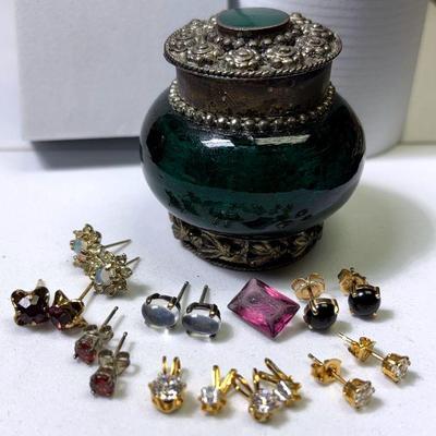 Small post earrings pendants & lidded container