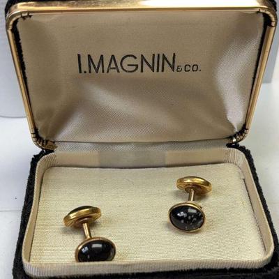 Snowflake obsidian cuff links