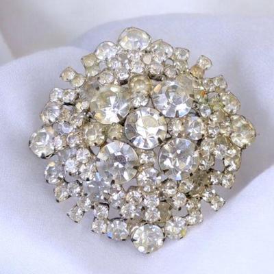 Vintage domed rhinestone brooch
