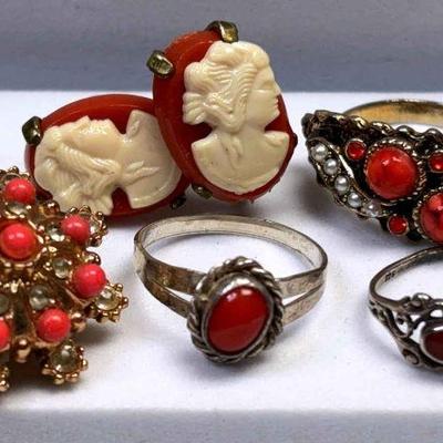 Faux coral costume jewelry pieces