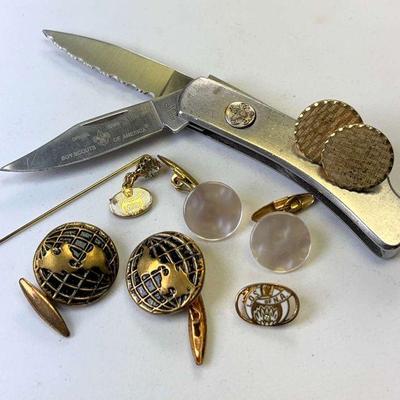 Bsa pocket knife cuff links & shrine pins