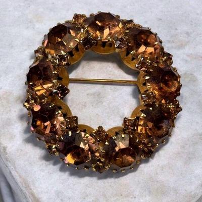 Aurora borealis rhinestone wreath brooch