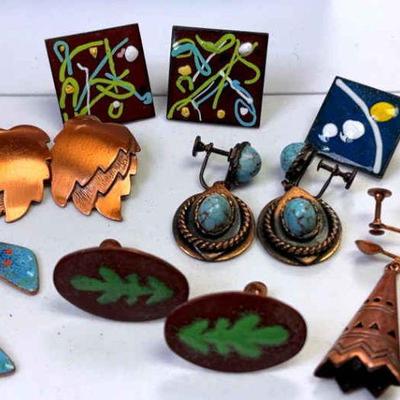 Copper and enamel earrings