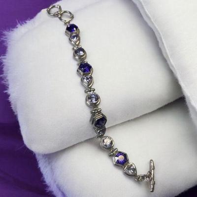 Sterling tourmaline link bracelet signed