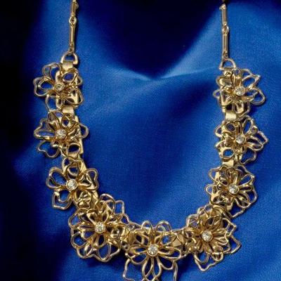 Floral rhinestone multi link necklace
