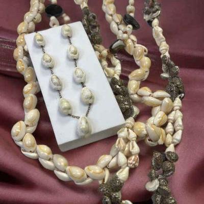 Cowrie shell scotch bonnet & stone necklaces