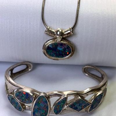 Wk signed sterling mosaic bracelet pendant