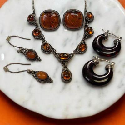 Sterling amber jewelry