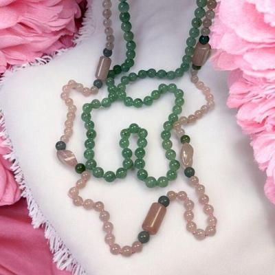 Jadeite bead strands pink green