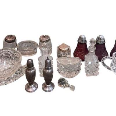 DEALER'S LOT - ANTIQUE/VINTAGE STERLING & GLASS TABLEWARE