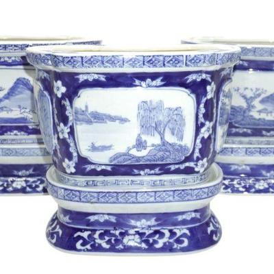 SET OF 3 MATCHING CHINOISERIE PLANTERS & STANDS