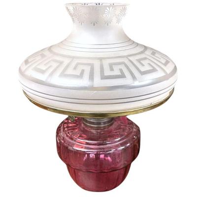 ANTIQUE CRANBERRY GLASS OIL LAMP ELECTRIFIED