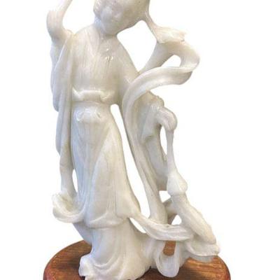 CHINESE CARVED WHITE JADE GEISHA