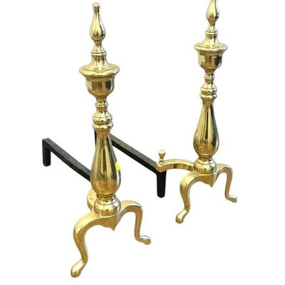 VINTAGE SOLID POLISHED BRASS ANDIRONS