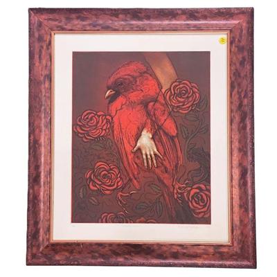 OSCAR J GILLESPIE ENGRAVING & AQUATINT CARDINAL ROSE