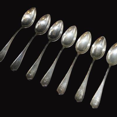 7 STERLING SILVER "MARYLAND" DESSERT / OVAL SOUP SPOONS
