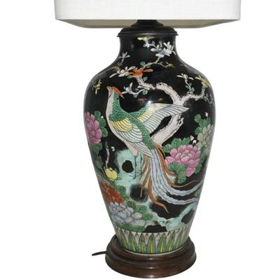 PORCELAIN FAMILLE NOIRE VASE LAMP