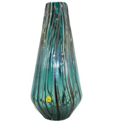 LARGE 17" CONTEMPORARY TEAL ART GLASS VASE