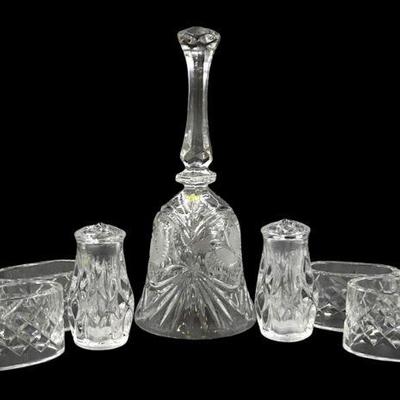 9 pc CRYSTAL INCL 6 WATERFORD NAPKIN RINGS