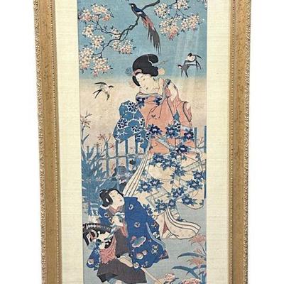 LARGE FRAMED JAPANESE UKIYO-E WOODBLOCK