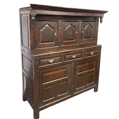 ANTIQUE 1753 ENGLISH OAK PRESS CUPBOARD