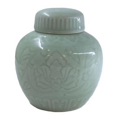 VINTAGE CHINESE CELADON LIDDED PORCELAIN GINGER JAR