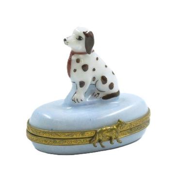 VINTAGE LIMOGES PORCELAIN DALMATION DOG BOX