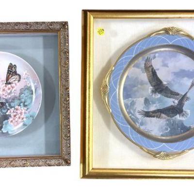 PAIR VINTAGE CUSTOM FRAMED DECORATIVE PLATES