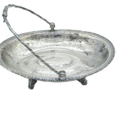 ANTIQUE ENGLISH DOLPHIN FOOT BASKET SILVERPLATE