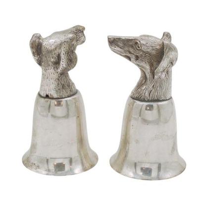 PAIR OF SILVER PLATED HOUND STIRRUP CUPS