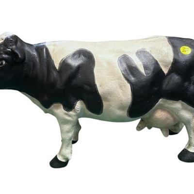 LARGE HAND PAINTED CAST IRON COW