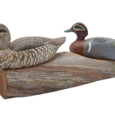 HERB DAISEY JR CARVED WOOD TEAL DUCK COUPLE
