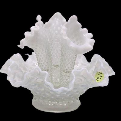 FENTON WHITE OPALESCENT HOBNAIL EPERGNE