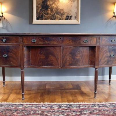 AMERICAN FIGURED MAHOGANY SHERATON STYLE SIDEBOARD