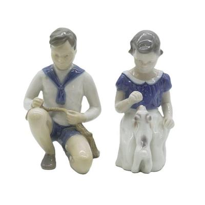 2 VINTAGE B & G PORCELAIN BOY & GIRL FIGURINES