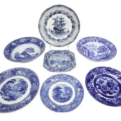 7 pc ANTIQUE BLUE & WHITE SPODE - WEDGWOOD + MORE