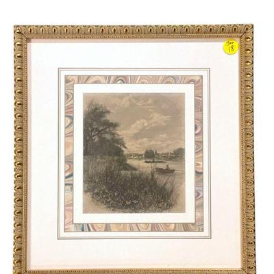 19th c AQUATINT ENGRAVING A.W. HENLEY BOATING ON THE THAMES