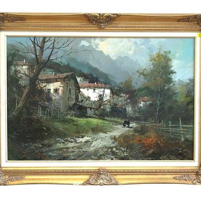 LARGE CLAUDIO SIMONETTI (Italian, b 1929) ITALIAN VILLAGE