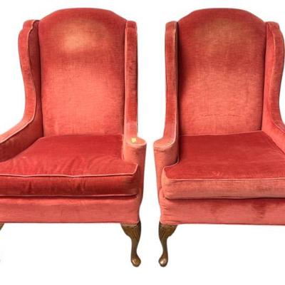 PAIR VINTAGE QUEEN ANNE WINGBACK CHAIRS