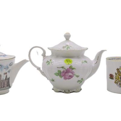 3 pc PORCELAIN ENGLISH & GERMAN TEAPOTS + CUP