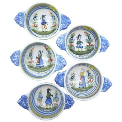 5 HENRIOT HR QUIMPER SMALL HANDLED BOWLS