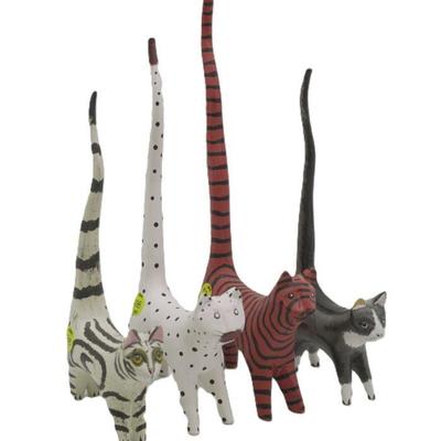 4 HAND PAINTED BALI FOLK ART CATS
