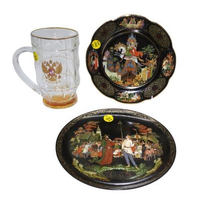 VINTAGE RUSSIAN PLATES AND BEER MUG - 3 PIECES