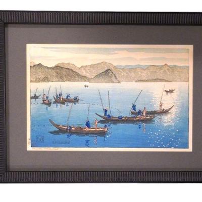 RARE CHARLES W. BARTLETT WOODBLOCK SIGNED USHIBUSE