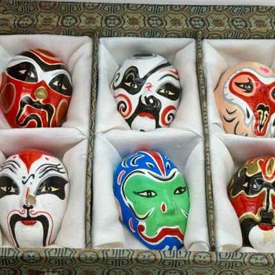 (9) Japanese Opera Clay Masks In Case
